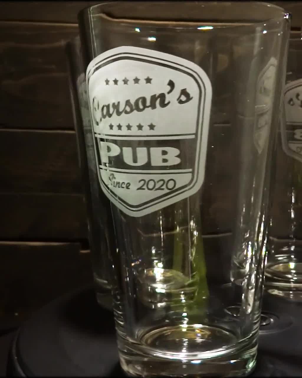 Custom Pint Glasses With Retro Style Pub Label Etched Glass 