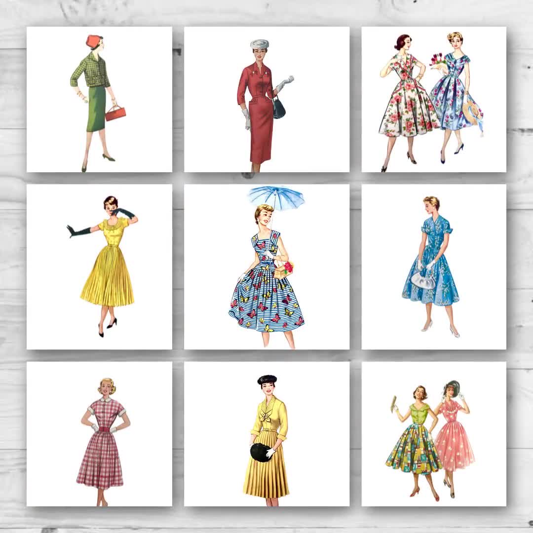 1950s Girls Fashion Clipart Bundle Midcentury PNGS 