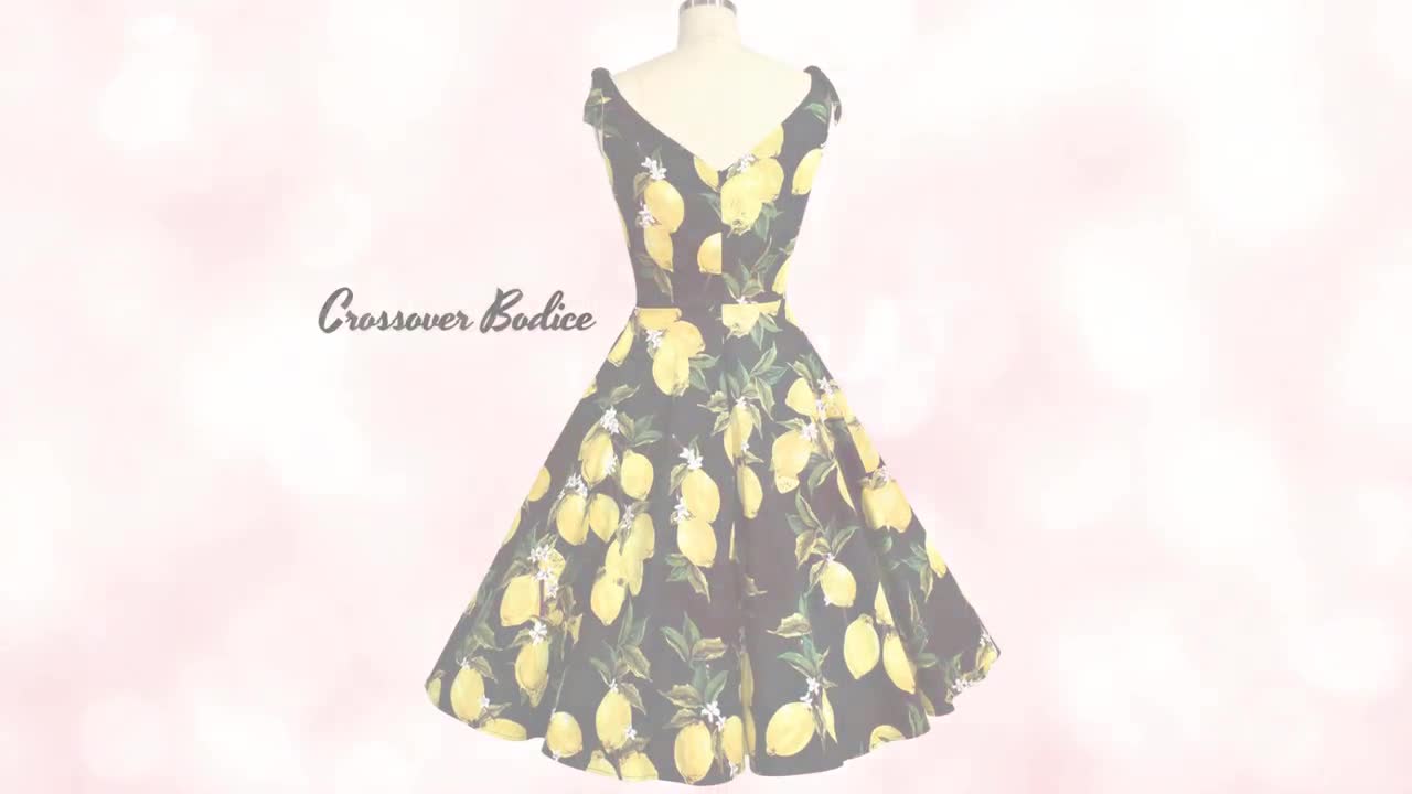 ENLACHIC Women's Summer Floral Lemon Print Dress - Short Sleeve Swing Midi Dress In Black Strawberry - View #12