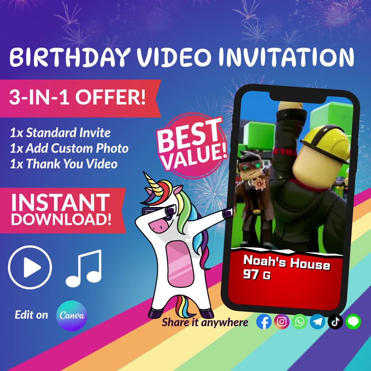 Roblox Invitation - Girl Birthday Invitation – Cute Pixels Shop