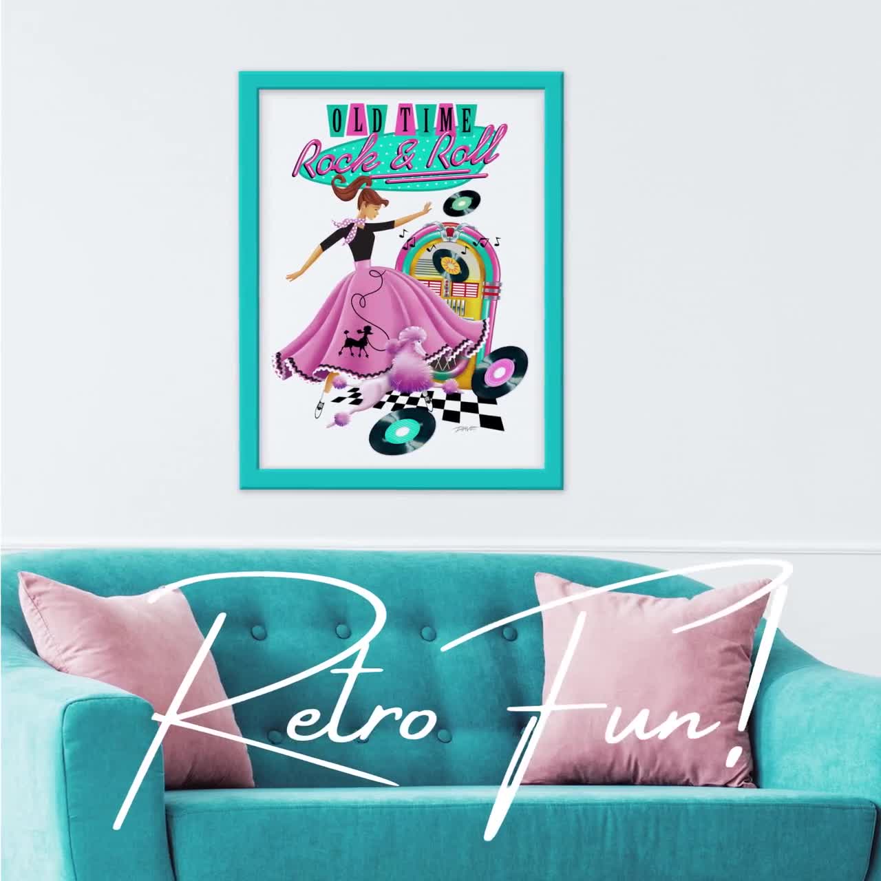 50s Rock & Roll Art Print, Mid Century Modern Art, 50s Party