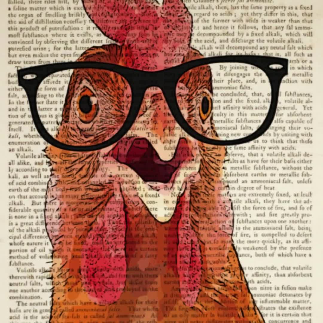 Rooster Dictionary Art Print Chicken With Glasses Rooster 