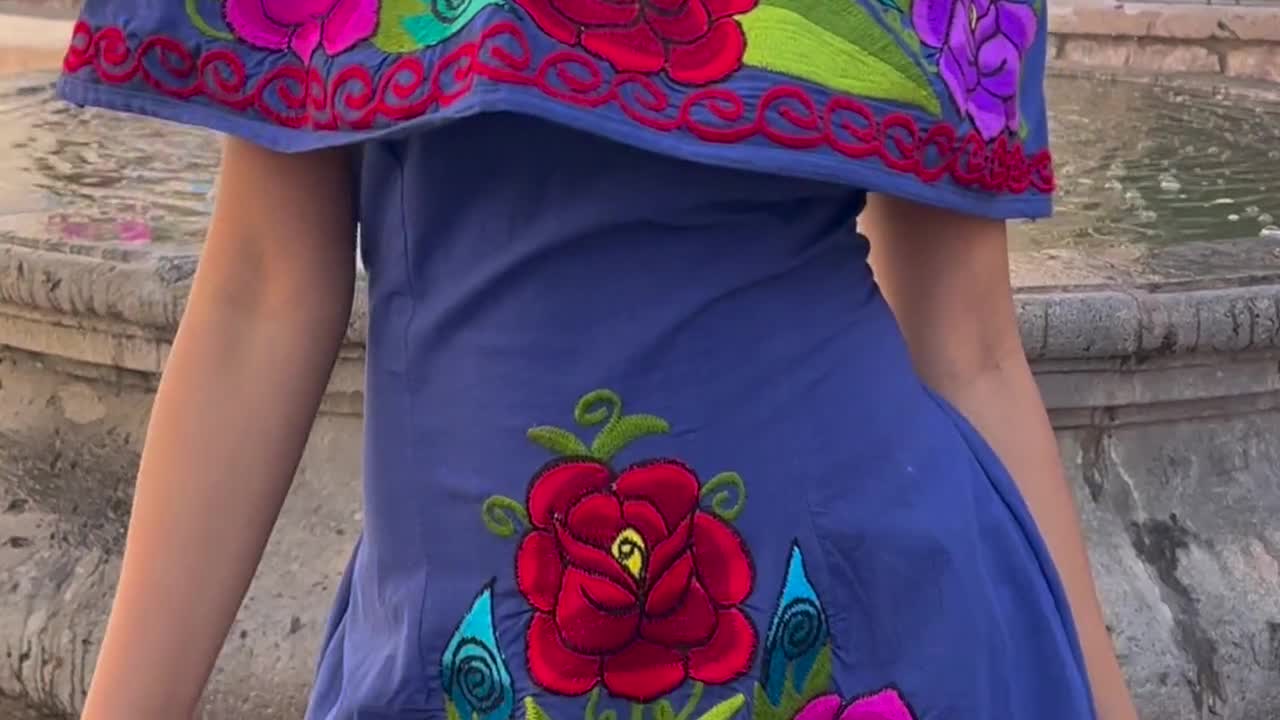 Mexican Asymmetrical Dress. Size S - 2X. Floral Embroidered Dress.  Traditional Mexican Dress. Artisanal Mexican Party Dress. Latina Style.