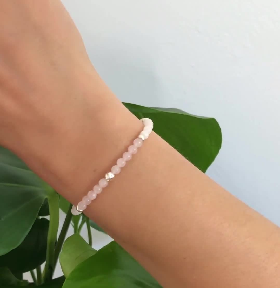 Heart Healing Crystal Bracelet, AA Grade Moonstone, A Grade Rose Quartz,  Natural Gemstone Bracelet, Non Tarnish Sterling Silver Jewelry -  UK