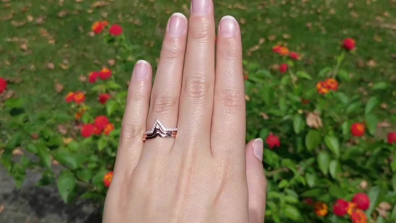 The Lorna Set: Rose Gold & Sterling Silver Trio: Western Wedding Ring Set, Stackable Engagement Ring Set