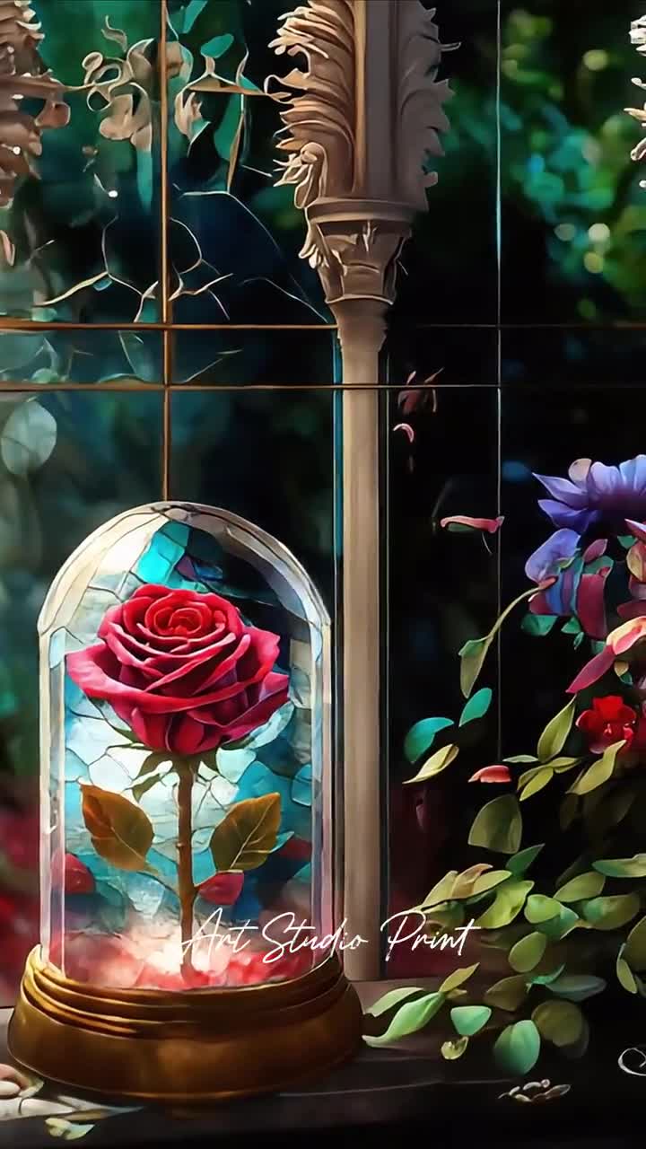 The Beauty Within the Beast Wall Art. Red Rose Inside a Glass Dome