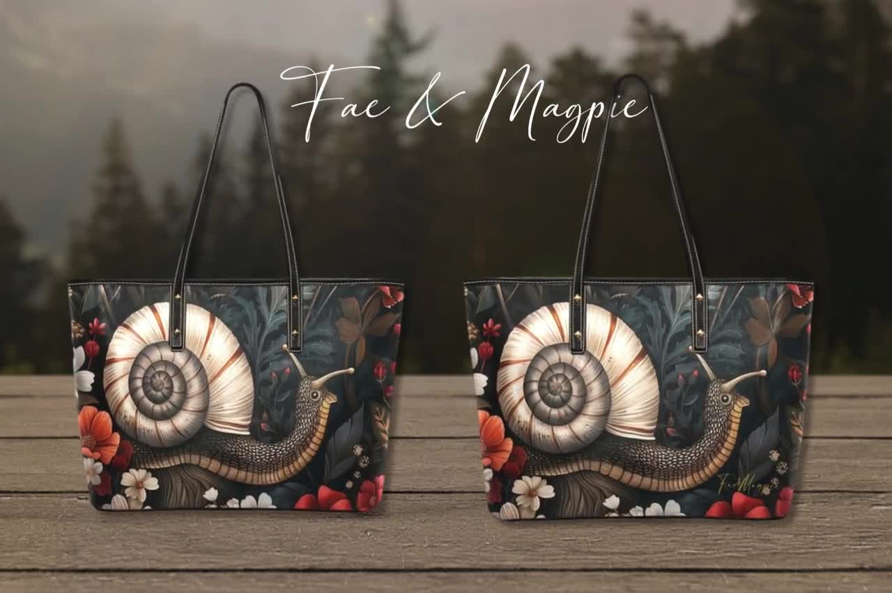 Cottagecore Snail Black Shoulder Bag, Forestcore Women Purse