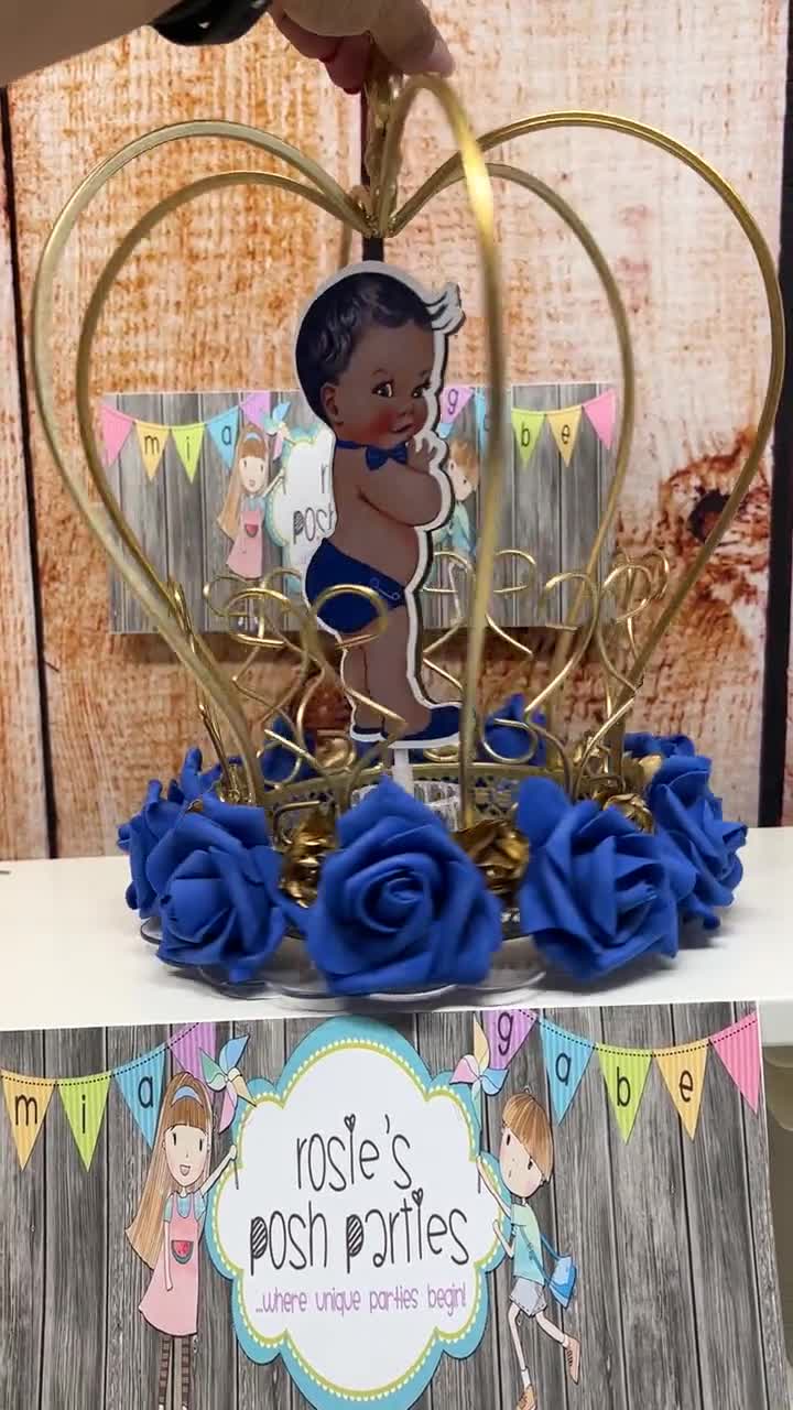 Little Prince Centerpiece Light Blue and Gold Birthday party table cen –  Rosie's Posh Parties