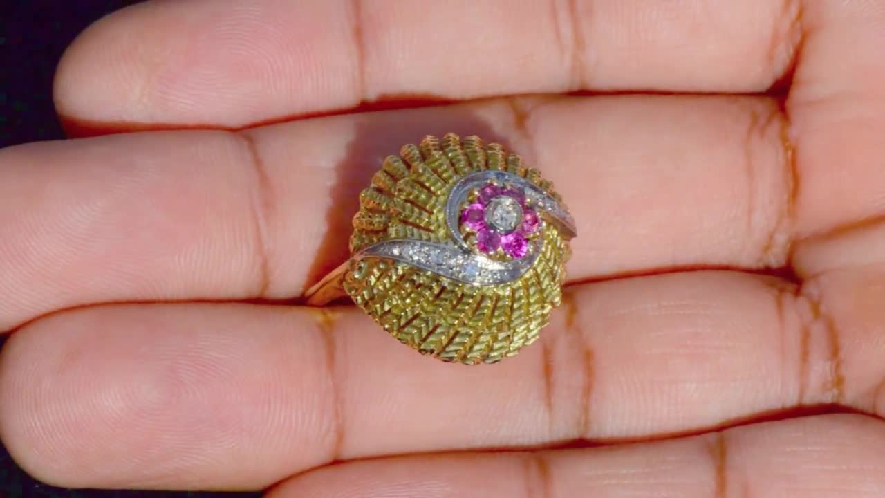 Natural Diamond Ring Estate Natural Ruby 750 18K Solid Yellow Gold and  White Gold Cocktail Dome Bombay Statement Ring Exoticgoldjewelry - Etsy