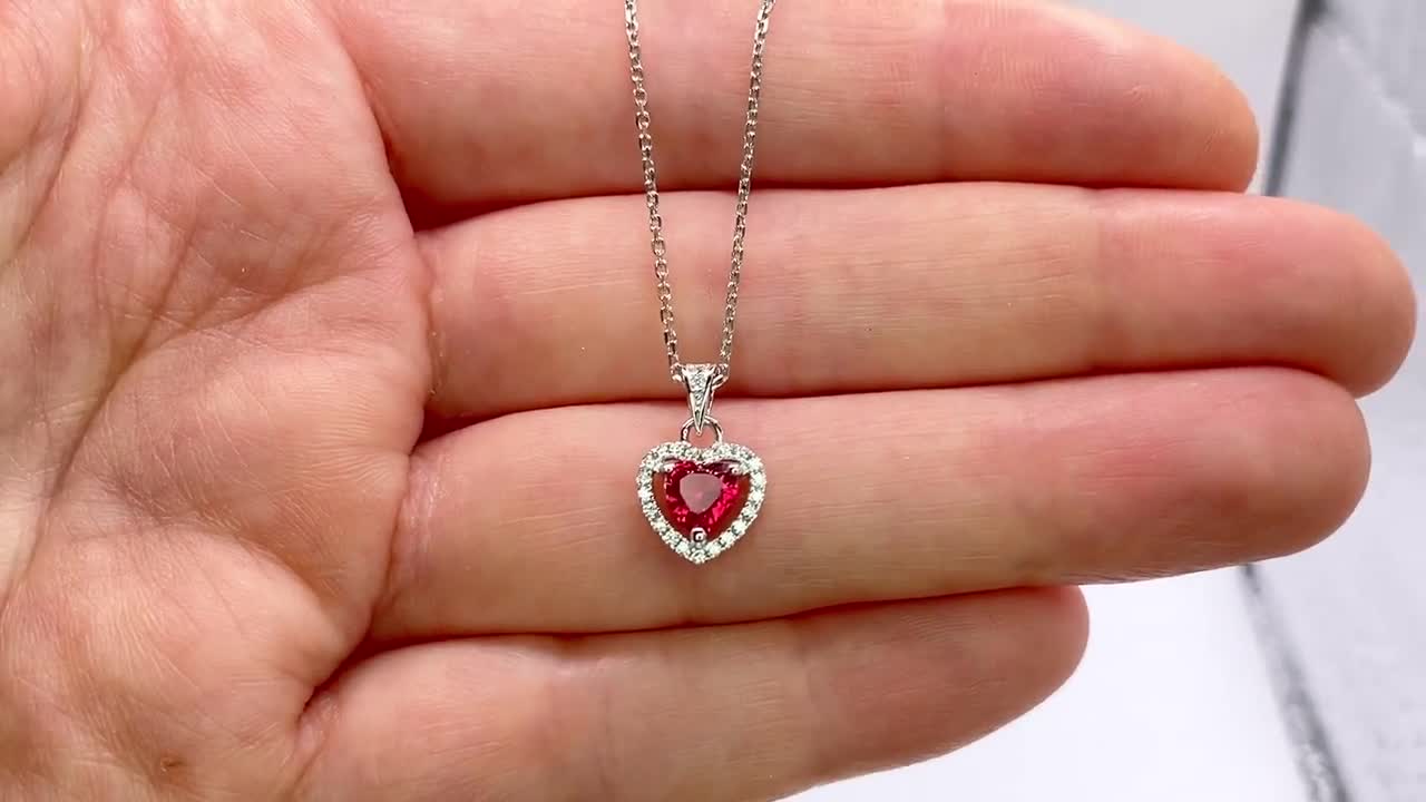 【SOFT SEOUL】 ruby heart necklace red / silver 1.20 Carat (ctw) Lab-Created Ruby Heart Pendant in Sterling