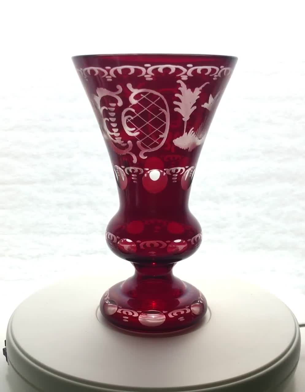 French Au Claire Ruby Red Lead Crystal Check retailer Pattern Vase 9 1/4