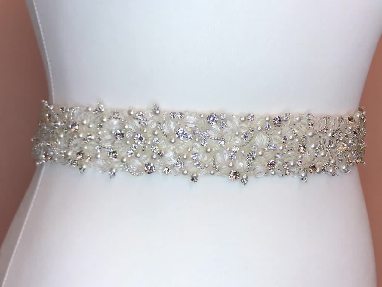 Bridal Pearl and Crystal Belt and Buckle, Wide Bridal Belt, Wide