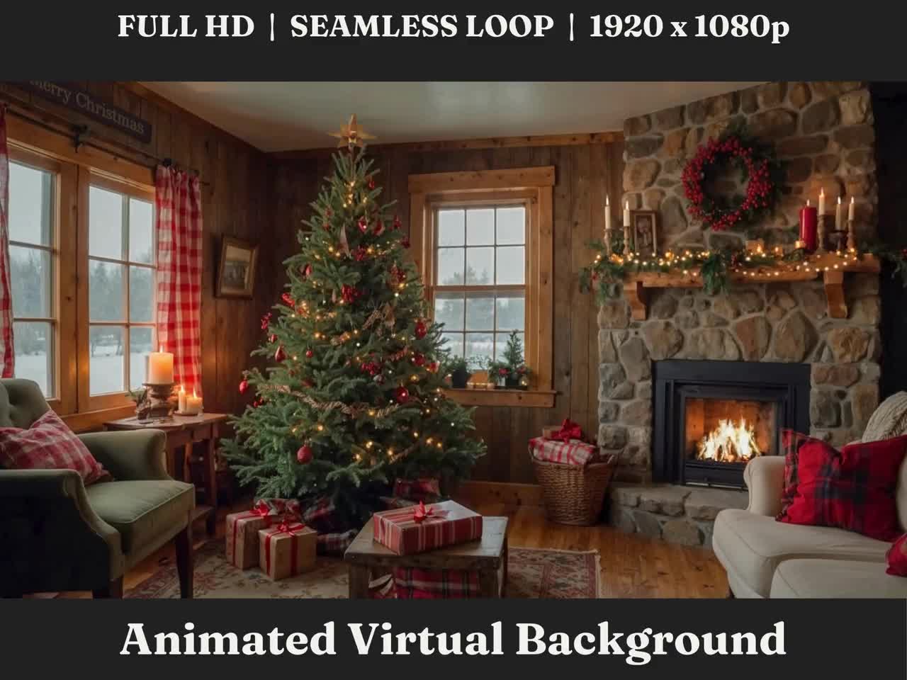 アニメーション化された素朴なクリスマスの背景ビデオ、在宅勤務のプロのためのホリデーズーム背景ループアニメーションシーン, image size:1280x960