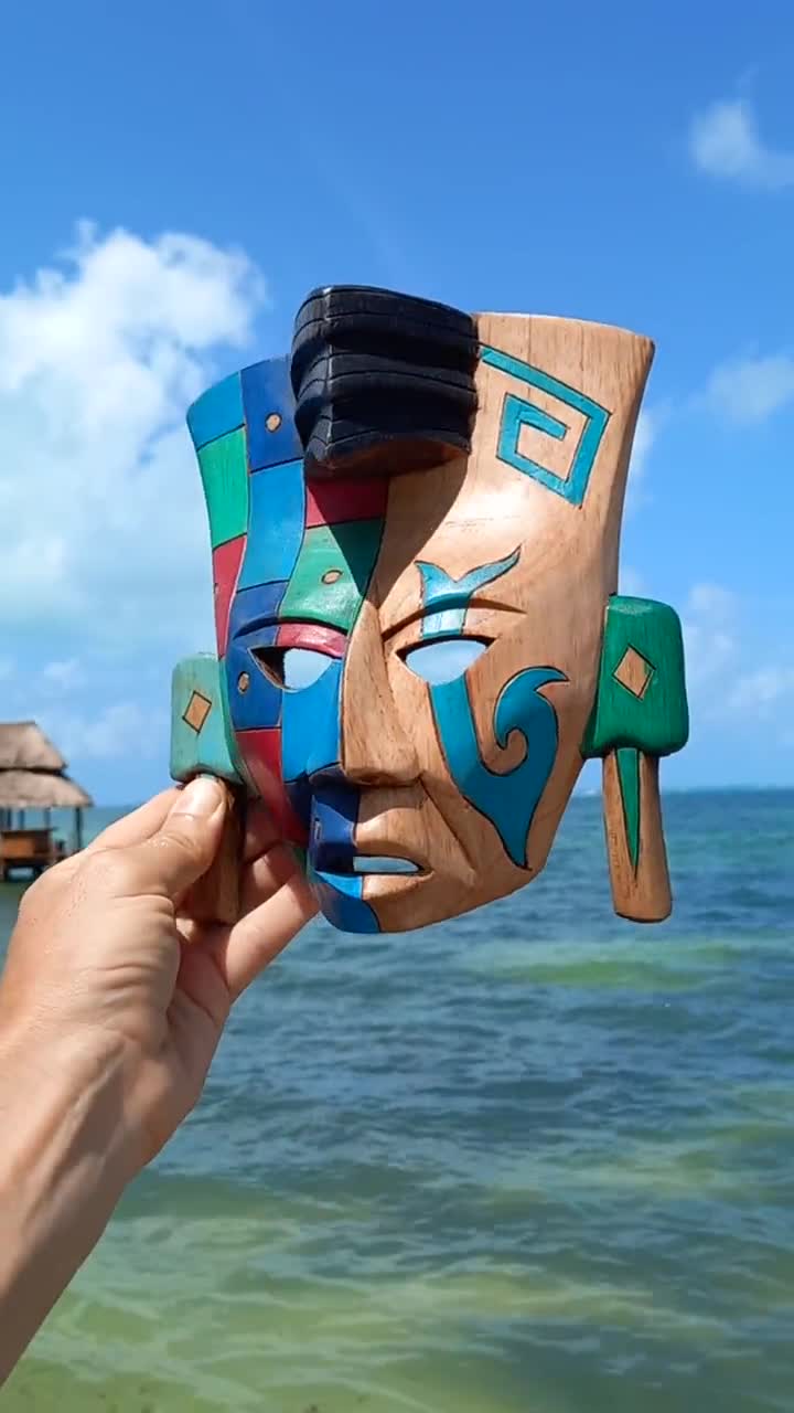 Shops Rare Retro Mayan Aztec Mexican Central American Handcrafted Wooden Mask 12”x7.5”