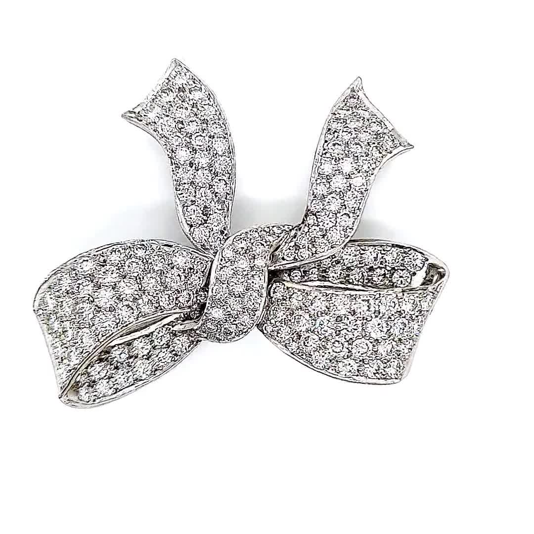 Diamond and 18ct White Gold Bow Brooch, 15.00ct, 1994 