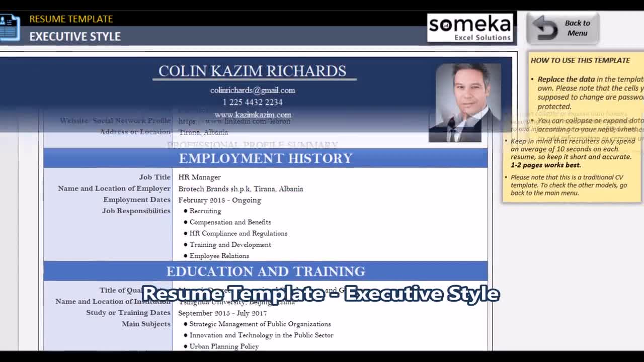 resume template excel