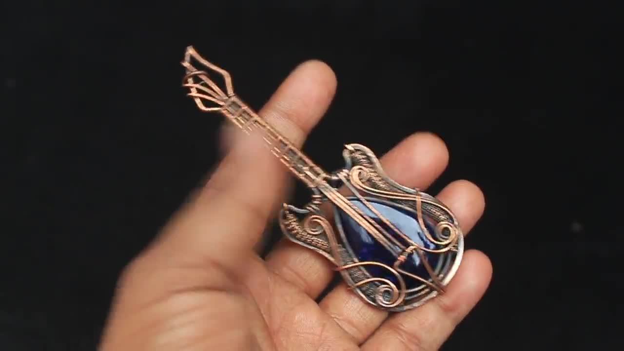Guitar Pendant Copper Wire Wrap Jewelry, Sodalite Wire Woven