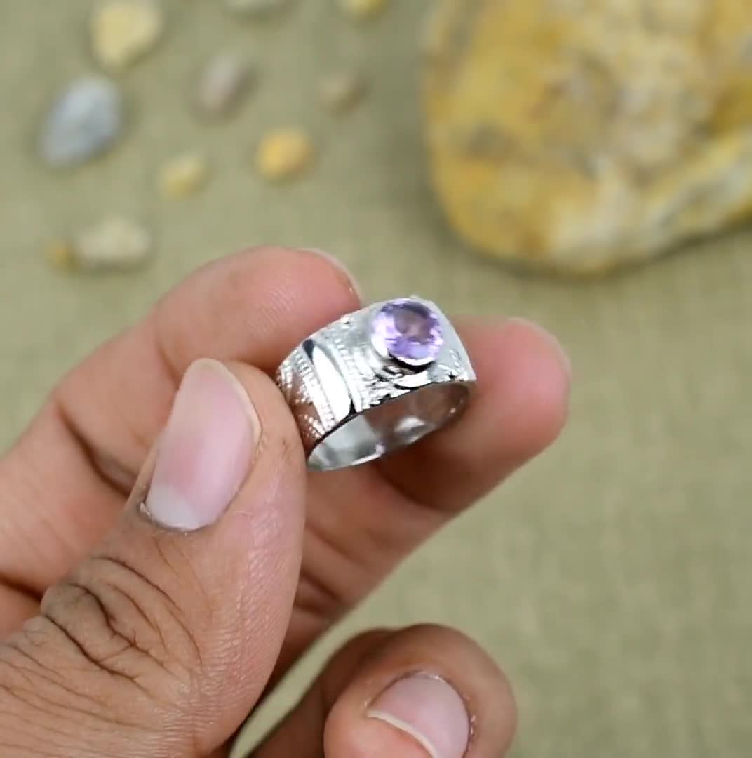 Anello Sleek Sambia In Argento Placcato Platino Con Ametista, 1 Carato - Foto 2