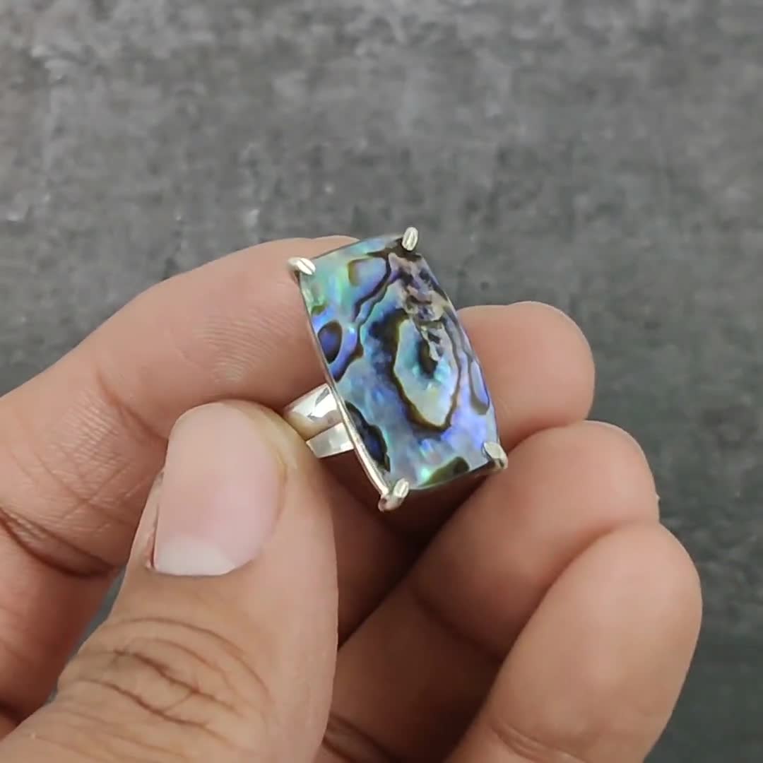 Acheter Bague en argent sterling 925, faite à la main, avec coquille d' ormeau naturelle, taille 9, y2P14