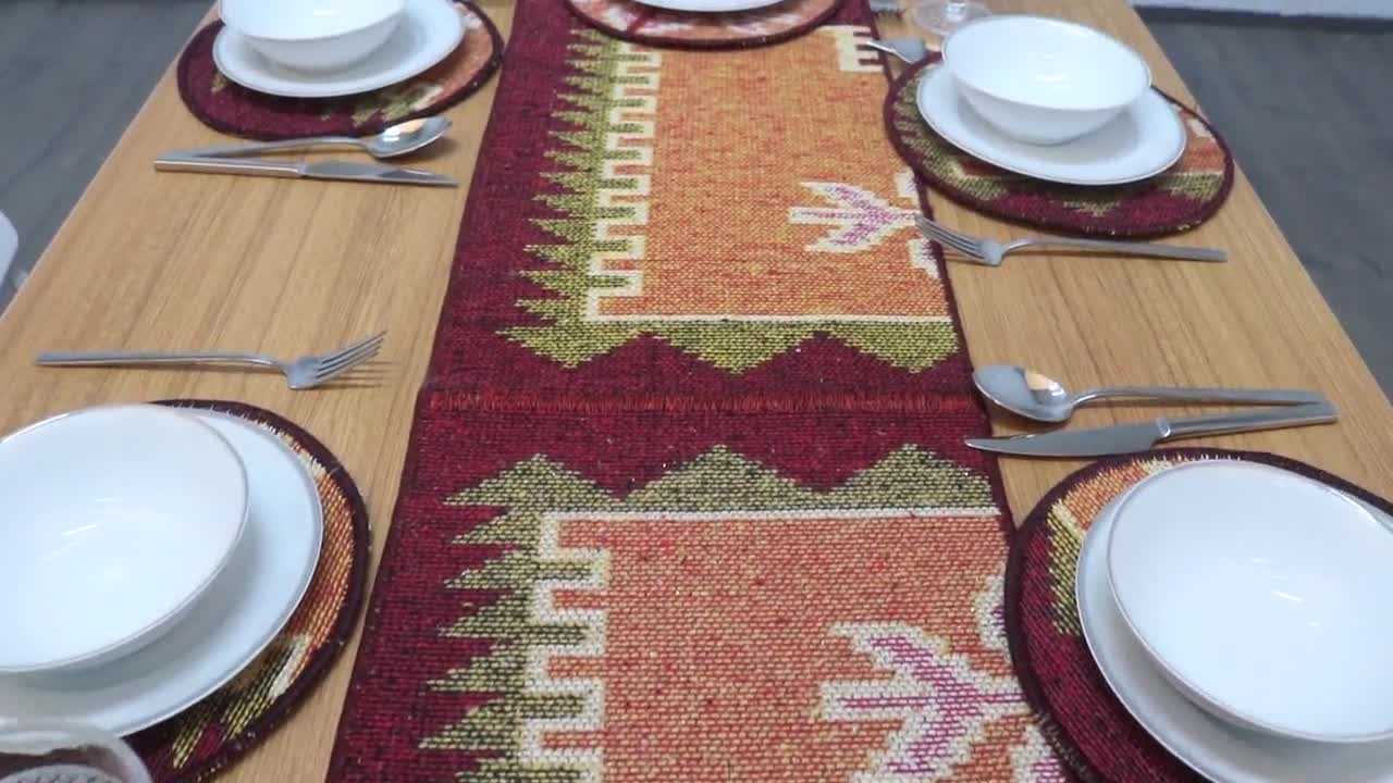 Traditional Runner Set, Rug Table Runner, Set Of Six shops Supla, Table Runner Set, Service Rug Placemat, Decorative Rug, Dinnerware Sets, 14