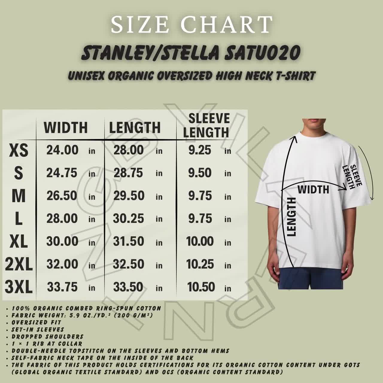 Stanley Stella SATU020 Size Chart | Size Chart Unisex Oversized T