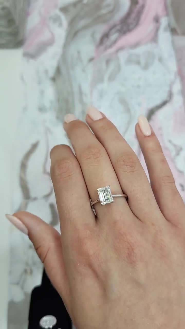 Unique 1.5ct Elongated Emerald Cut Diamond Ring Promise Ring Lab Grown  Diamond Ring Avant Garde Style Ring