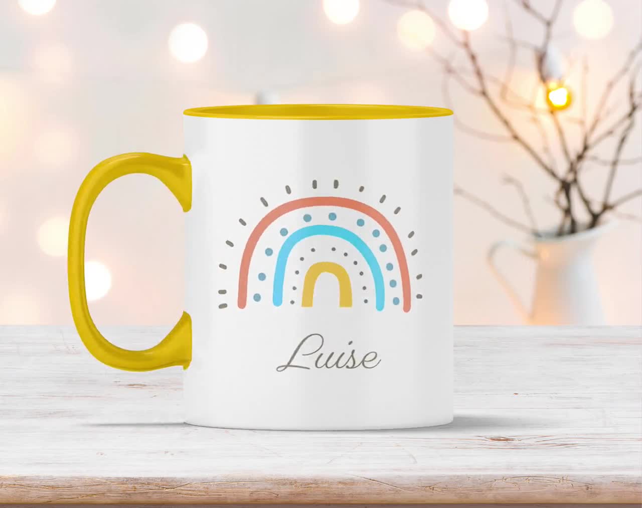 Tazza Personalizzata Per Bambini Con Nome – Design Arcobaleno – Blu – Regalo Per Compleanno, Comunione E Cresima