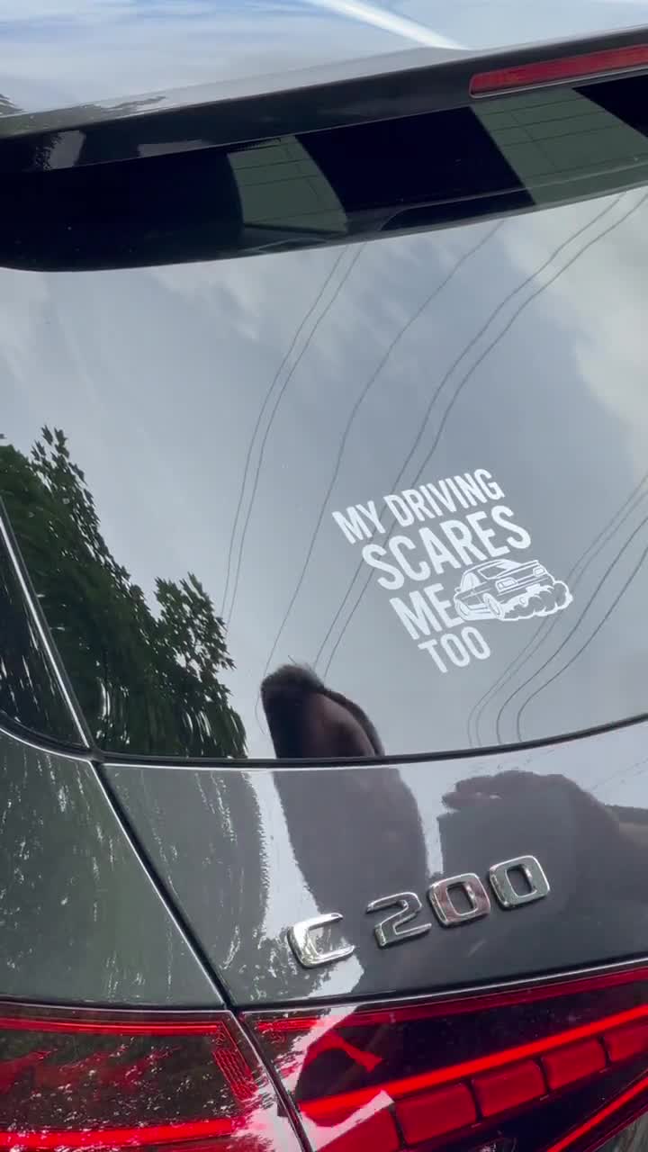 Funny 'My Driving Scares Me Too' Vinyl Decal - 7.5x3 Inch White NOK Sticker For Cars & Laptops