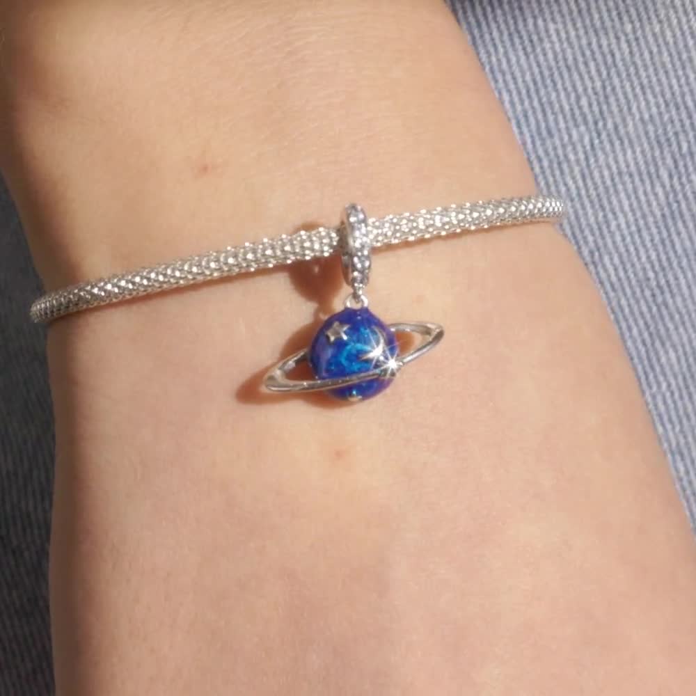 Sterling Silver Blue Earth Charm Bead — Travel-Themed Bracelet Charm Compatible With Biagi, Troll, Chamilia
