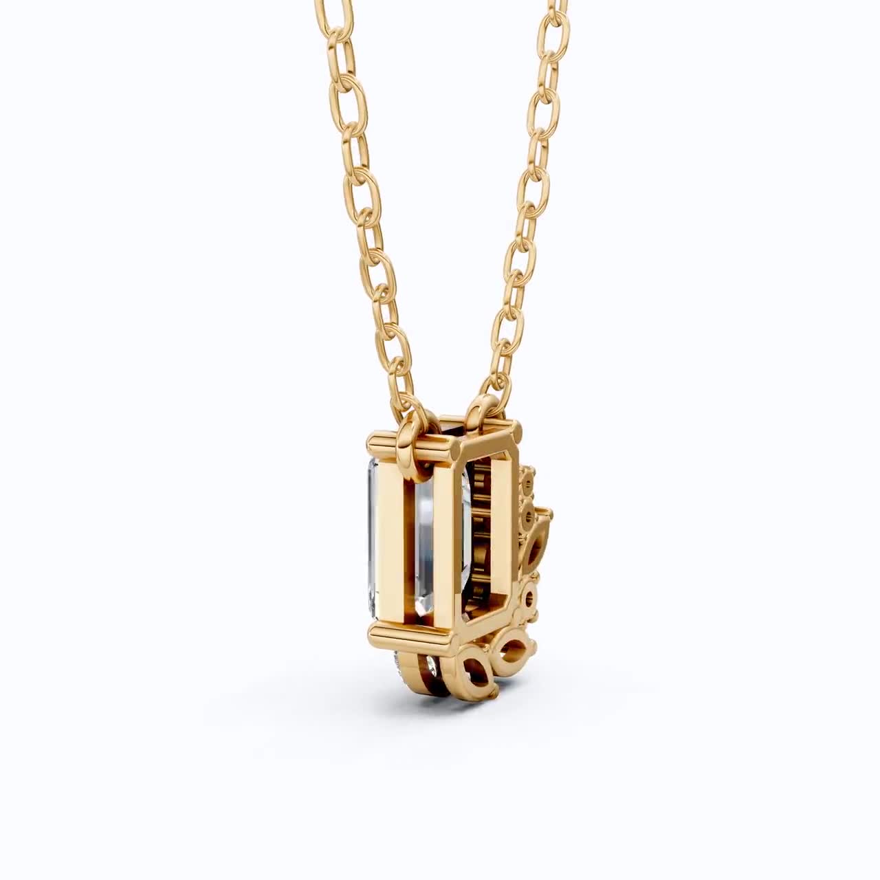 【noel】2ct エメラルドカットペンダントトップイエローゴールド エメラルドカット ラボダイヤモンド ハローペンダントネックレス、14K
