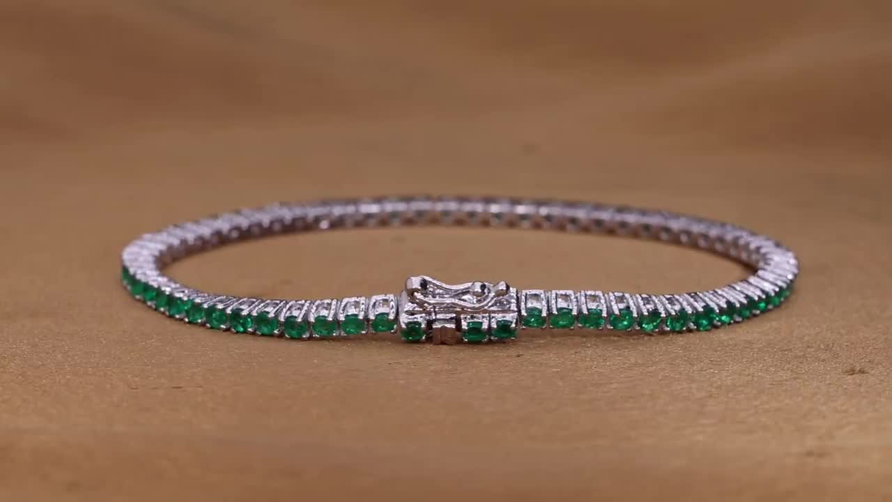 Natural Zambian Emerald Tennis Bracelet 2.70 Ct, 18K White Gold