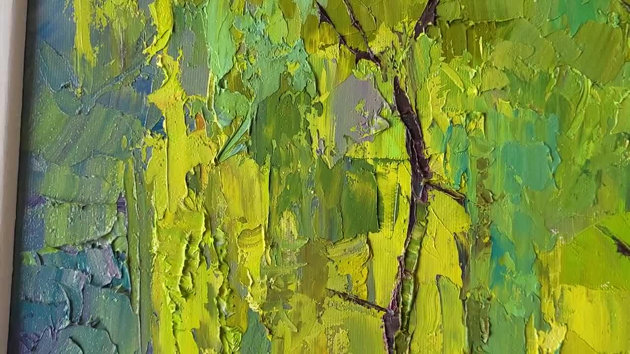 油絵風景画オリジナル、油絵、静かな海にいる漁師、木々の間の平和を