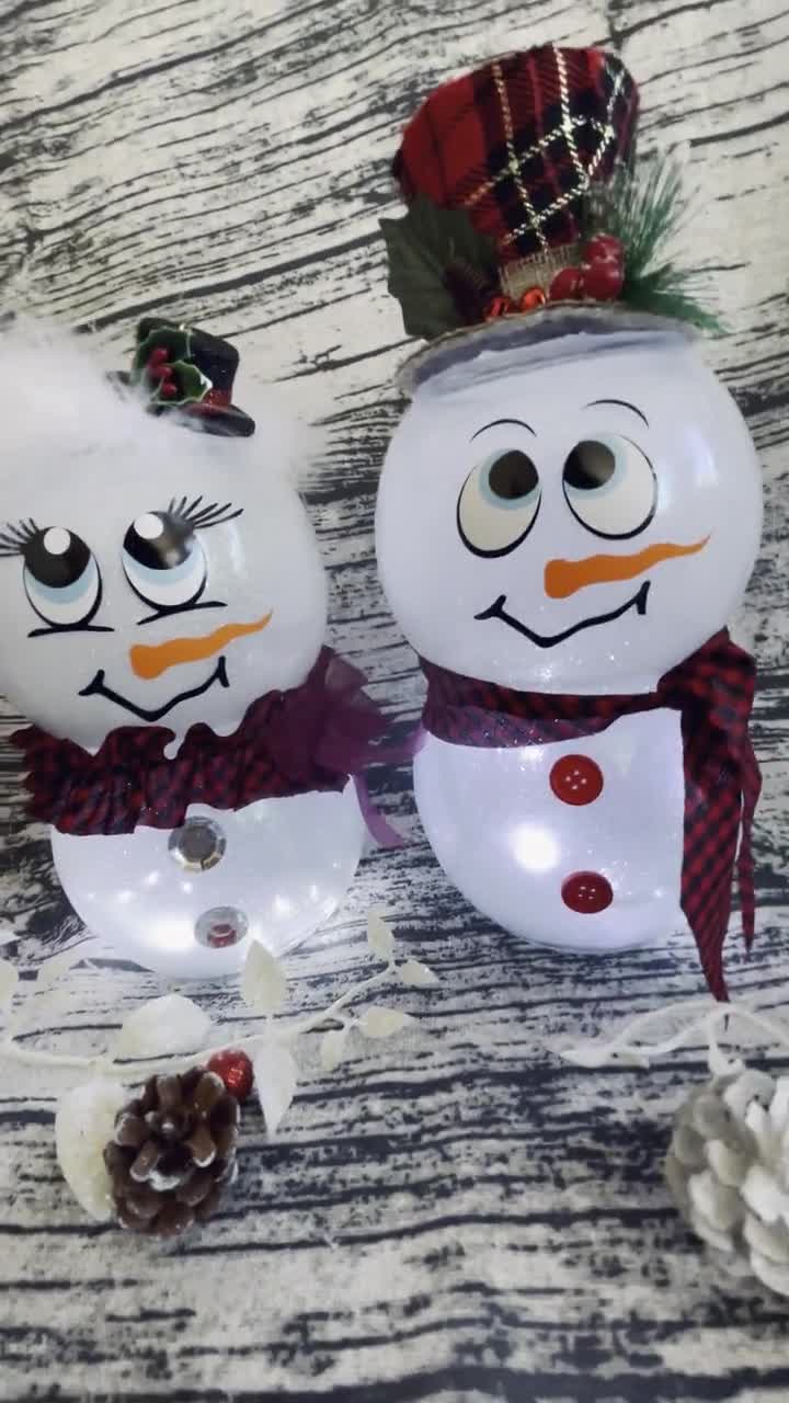Snowman, Christmas Decor, Light up Snowman, Holiday Decor, Glass Snowman, Snowman  Decor, Christmas Gift 