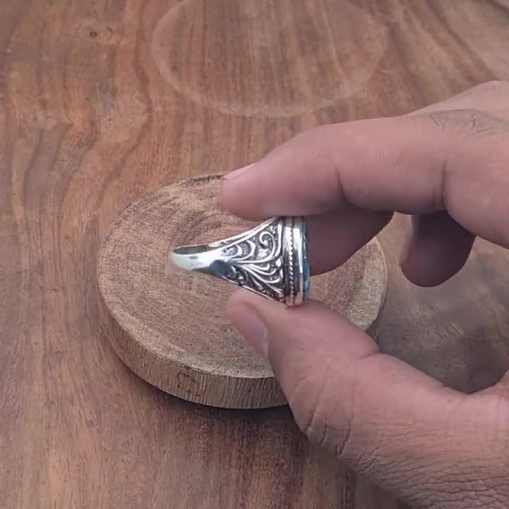 ブルーコッパーターコイズリング：925スターリングシルバー