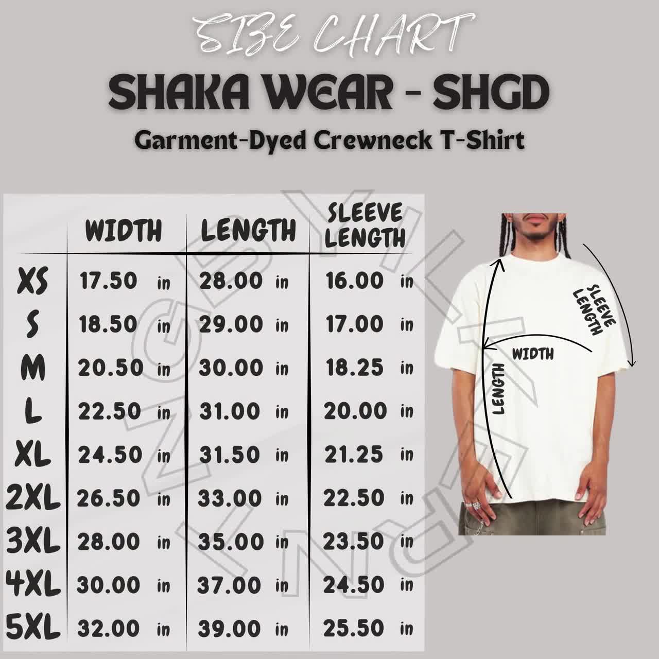 T-shirt Size Chart I Shaka Wear SHGD Size Chart | Unisex