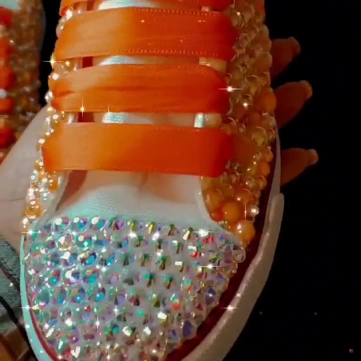 Orange Adult Tennis Shoes with Pearl's and Rhinestones ( Bling )