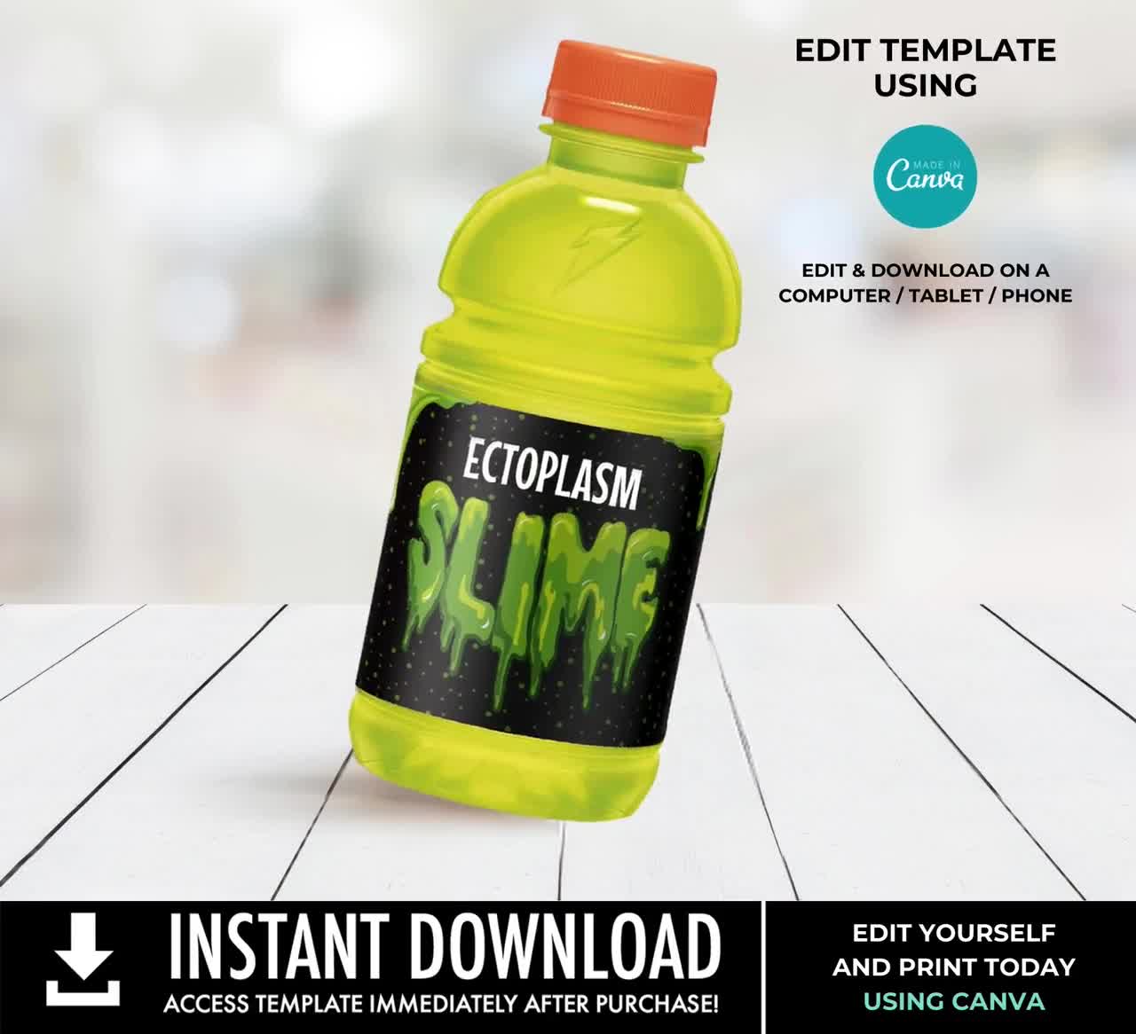 Slime Ectoplasma Party Bottle Wrappers slime,sports Drink, Ghost-busters  Inspired Label Edit With CANVA INSTANT Download Printable 