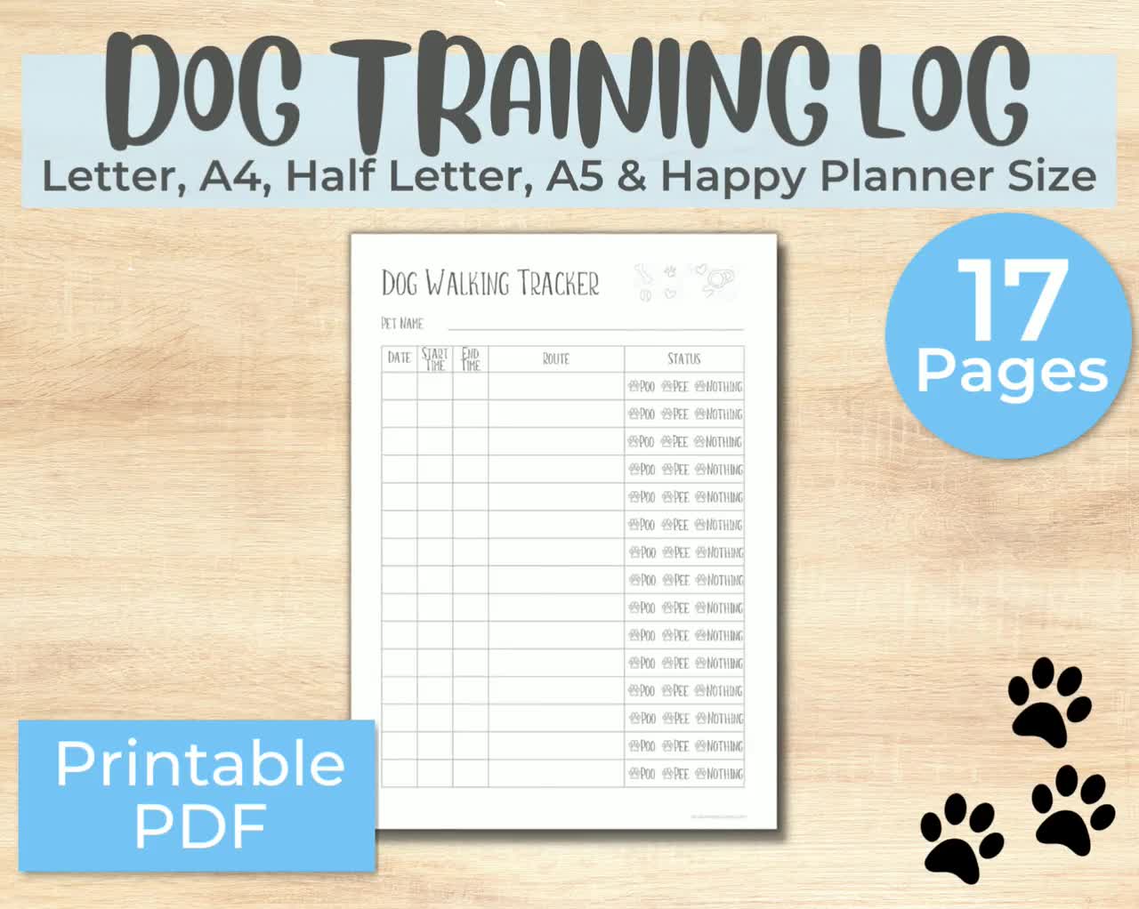 Dog Training Log Printable, Dog Walking, Pet Planner, Puppy Training, Dog  Planner, Dog Training, Pet Health, Dog Care Journal