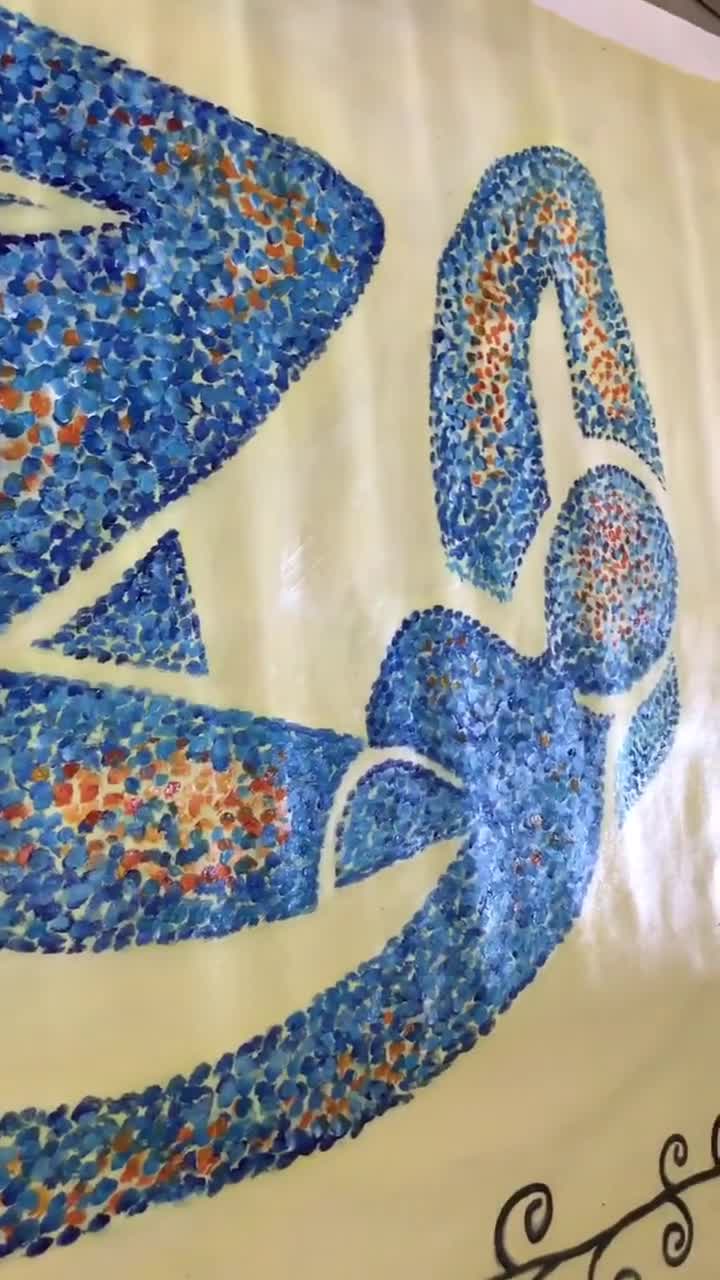 大きな青いヌード抽象油絵：マティスにインスパイアされた特大の点描
