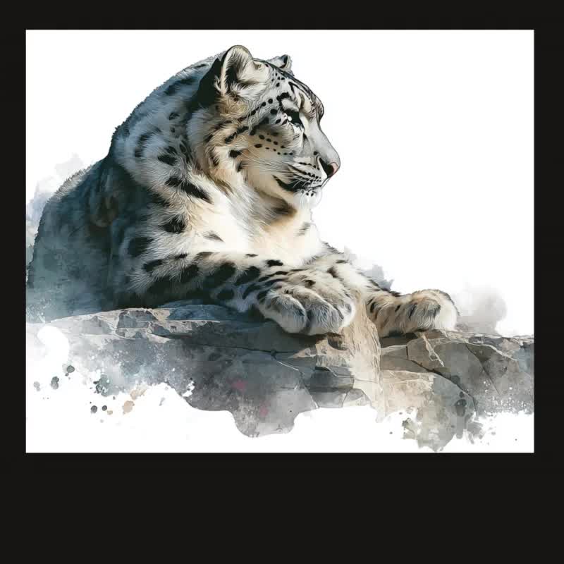 水彩画のユキヒョウのクリップアート：PNG 動物イラスト 81 点（商用
