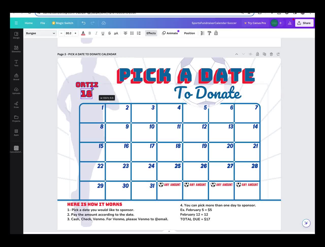 Calendario di raccolta fondi per squadre di calcio: modello Canva modificabile (download digitale) video poster