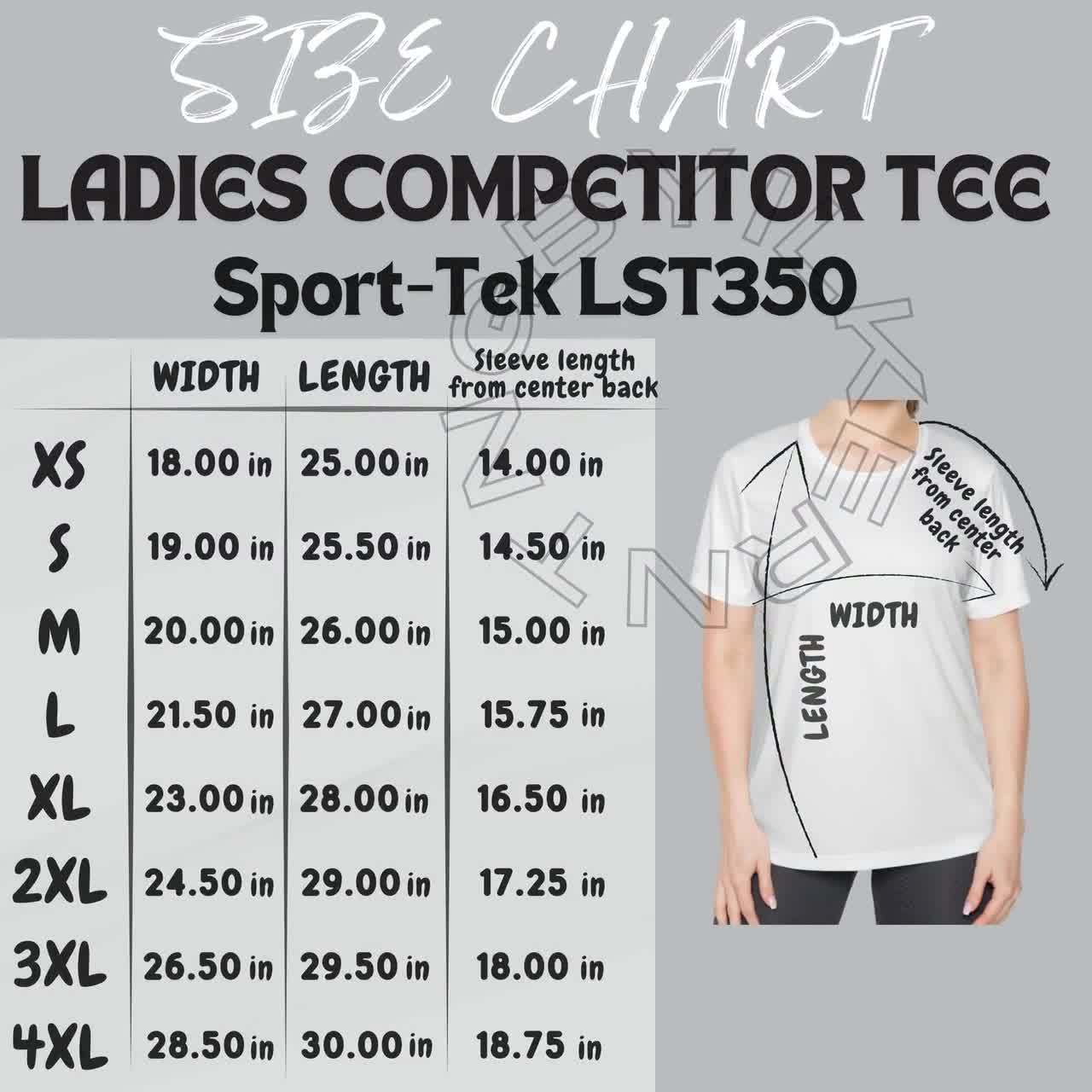 T-shirt Size Chart | Sport-tek LST350 Size Chart | Ladies