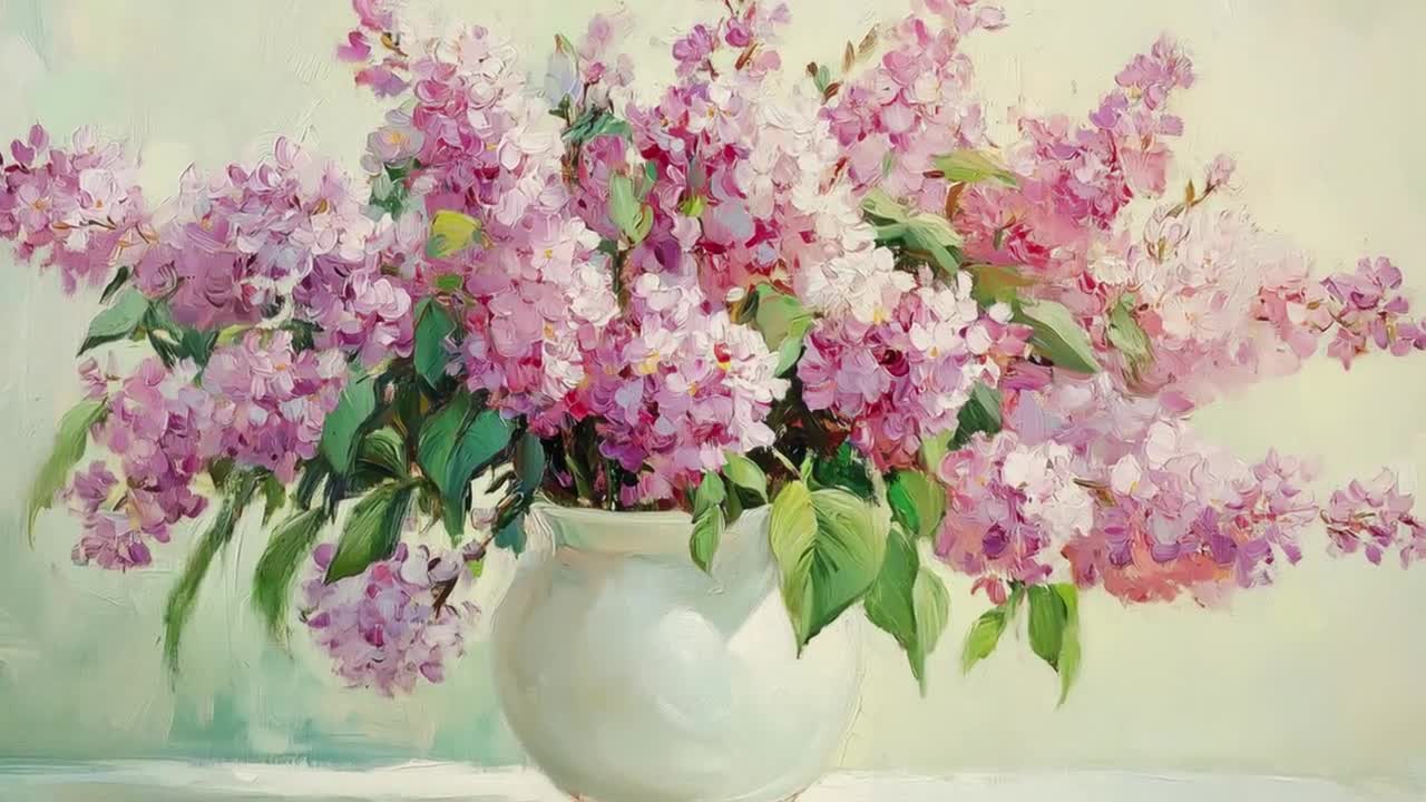 Frame TV Art, Lilacs in White Vase, Impressionist Floral Oil
