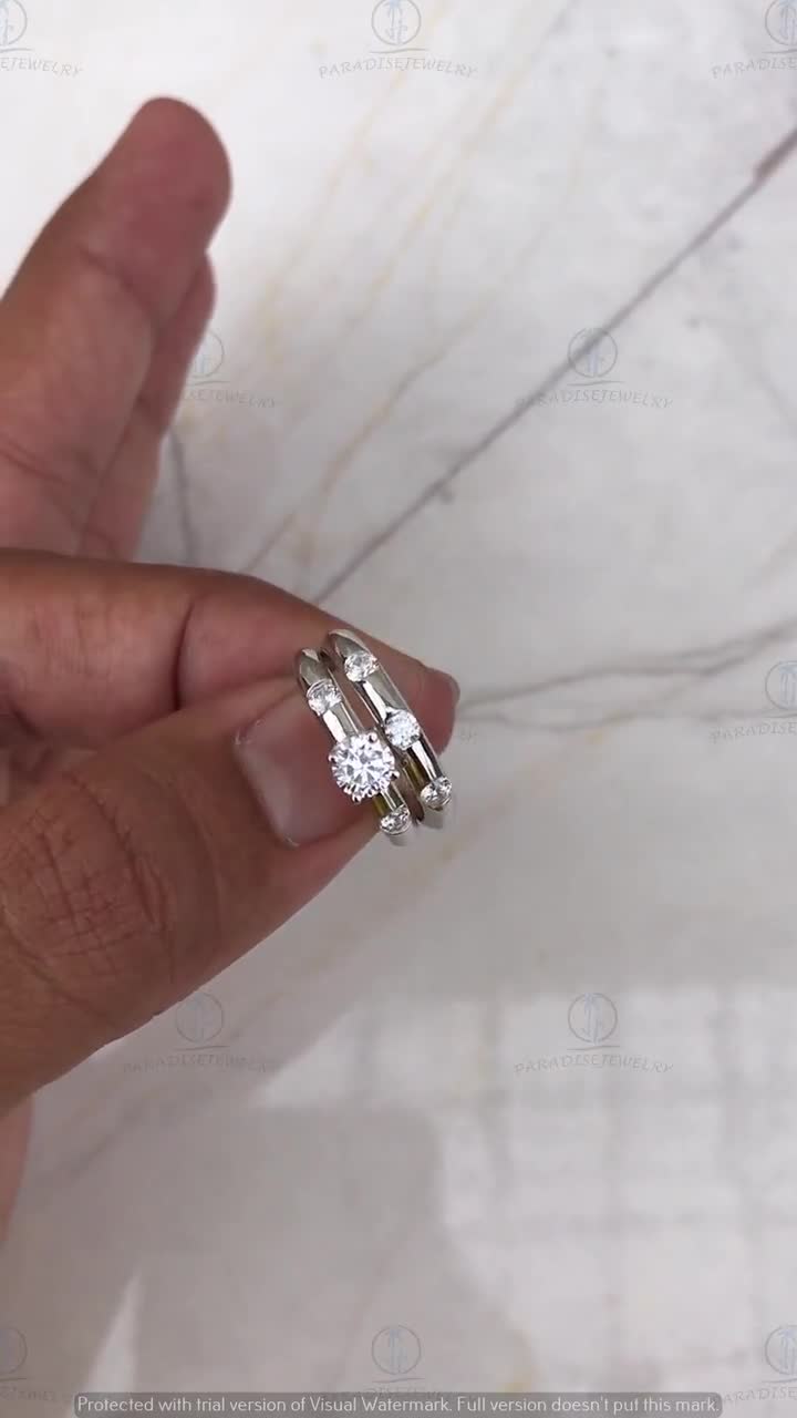 Set anello nuziale nuziale, anello di diamanti da laboratorio rotondo  bianco, set di anelli solitario di fidanzamento con diamanti moissanite da  5 MM, anello d'oro, set di anelli d'argento 925 