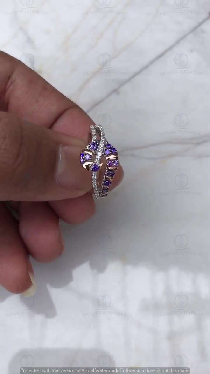 Disney Treasures Alice In Wonderland Cheshire Cat Amethyst Diamond Ring, Beautiful Ring For Her, Iconic outlet Stripes Design Ring, 925 Silver Ring