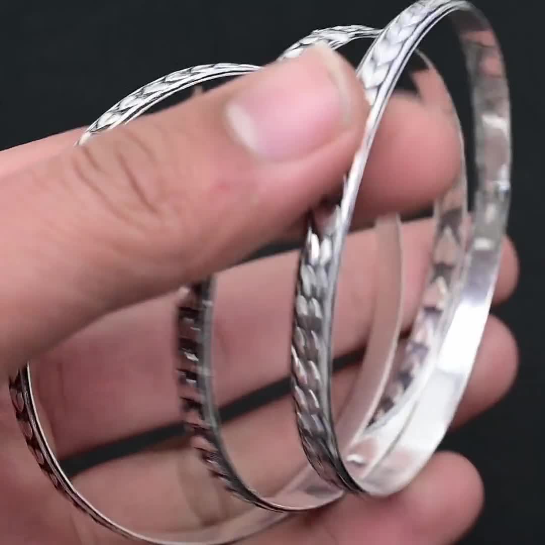 Set of 3 Bangles, 925 Sterling Silver Bangle, Heart Silver Bangle