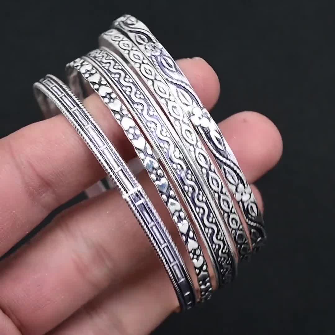 5 Set Silver Bangle, 925 Sterling Silver Bangle, Popular