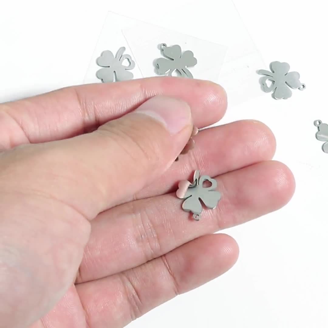 パーツ Clover Stainless Steel Clover Earring Charms - Stainless Steel