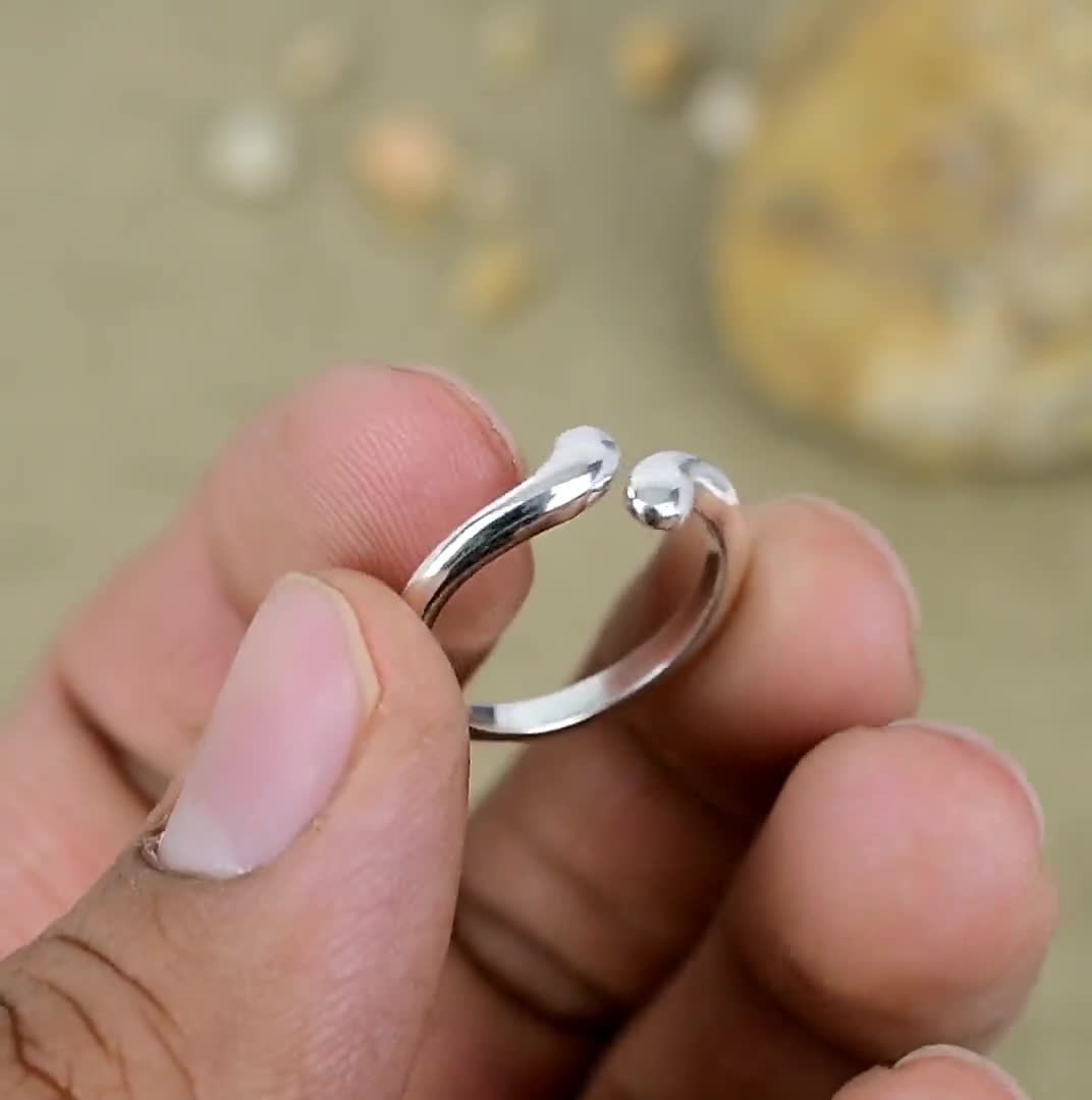 Adjustable 925 Sterling Silver Water Drop Ring - Minimalist Boho