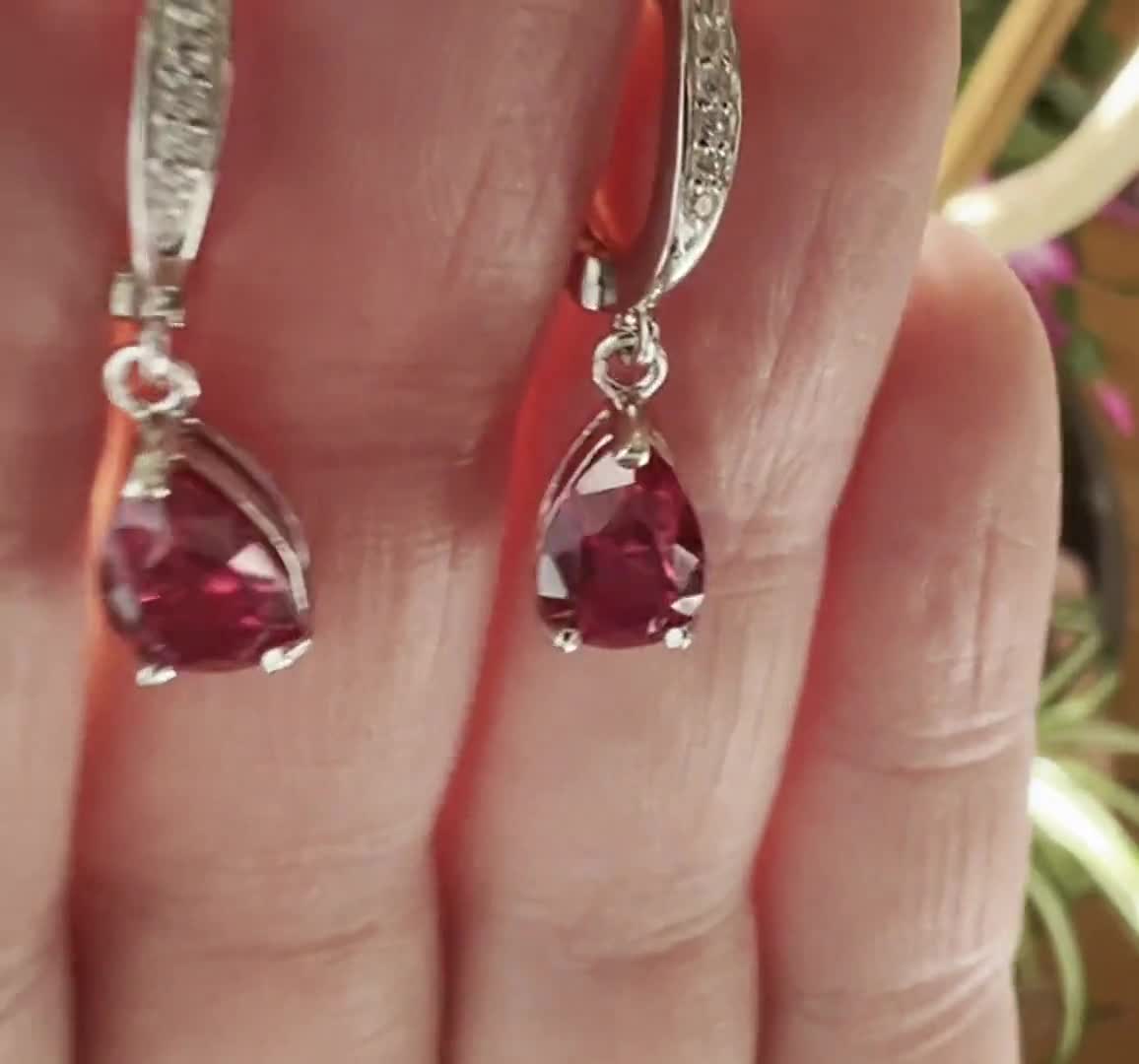 Orecchini a bottone con rubino - Argento sterling, pietra